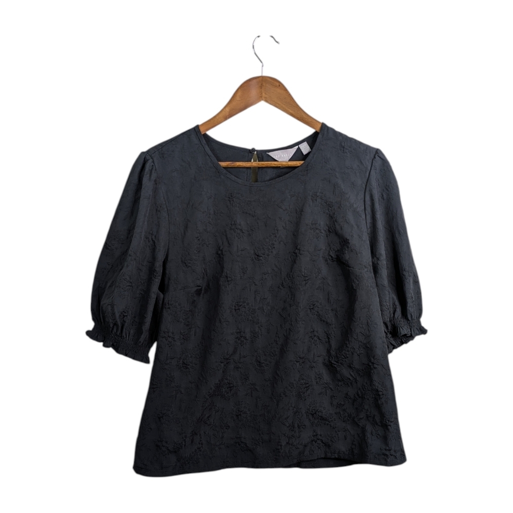 Ted Baker Black Textured Puff Sleeve Blouse